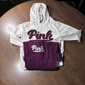 PINK by Victoria's Secret Wine Hoodie Pants White Hoodie Medium